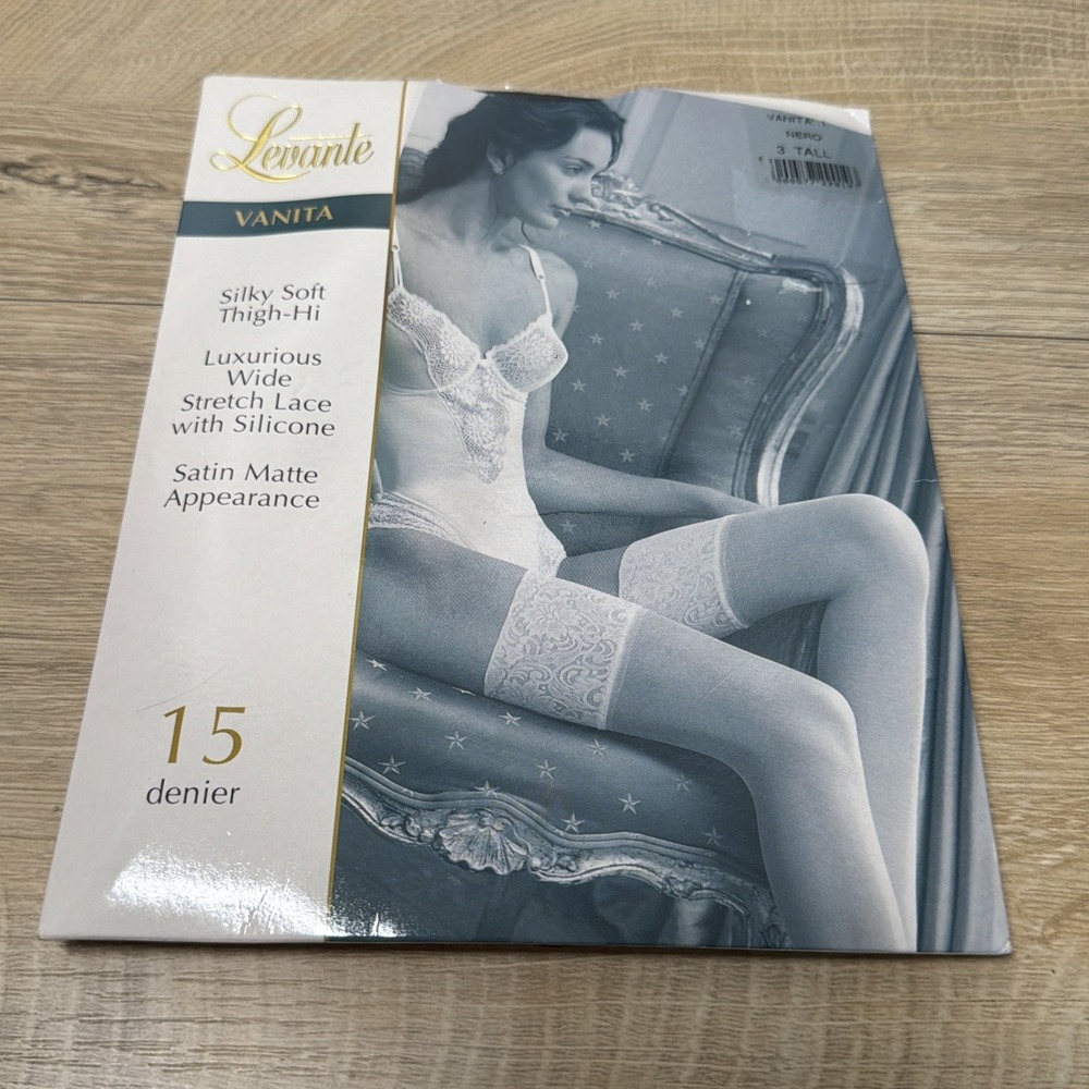 Levante Vanita Thigh High Stockings Nero Black 3 Tall 15 Denier Lace Top New